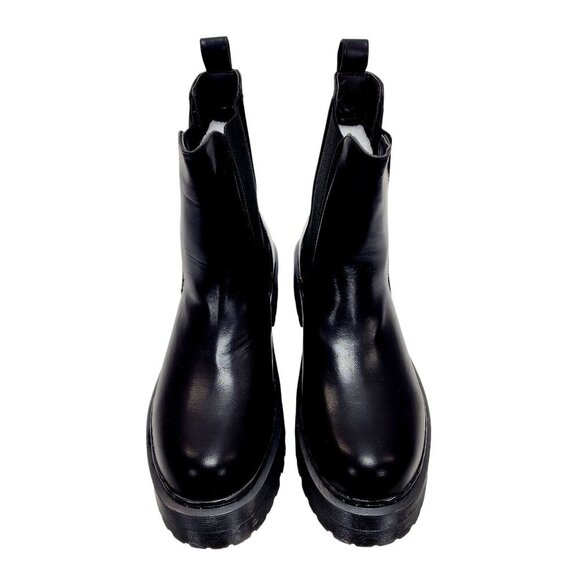WOMENS Black Platform Chelsea Slip on Chunky Ankle Boots Size 10 - Picture 5 of 13